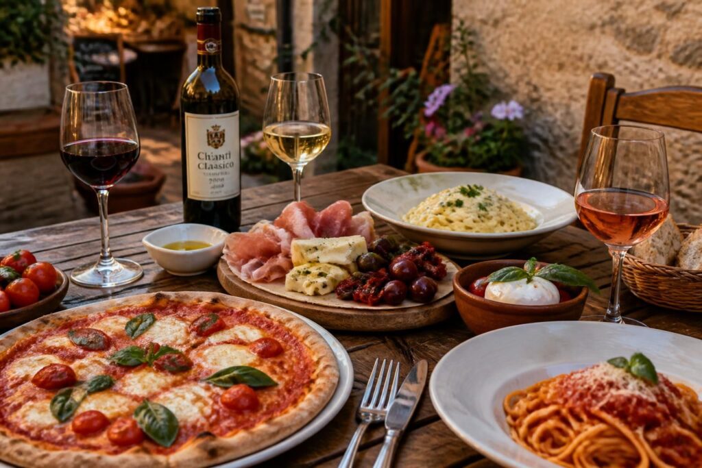 découvrez les accords mets et vins italiens parfaits pour sublimer pizzas, pâtes et antipasti. trouvez le vin idéal à chaque plat traditionnel italien.