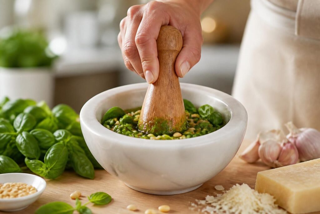 découvrez la recette authentique du pesto genovese avec du basilic frais, des pignons de pin et des astuces de préparation traditionnelles pour un goût inégalé.