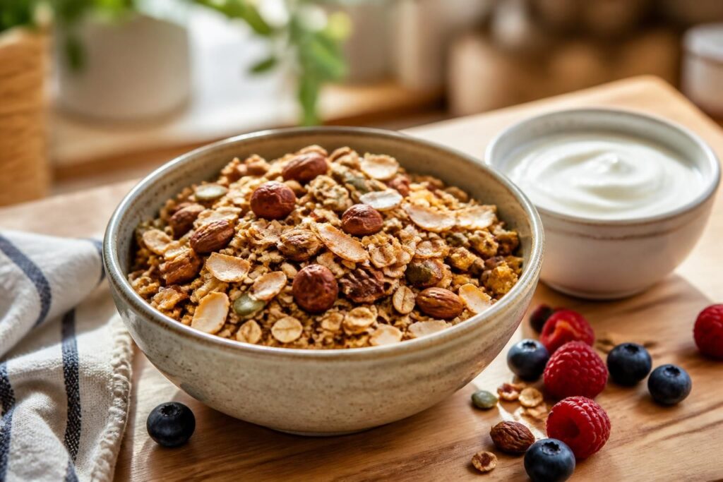découvrez notre recette de granola maison croustillant, sain et sans sucres cachés pour un petit-déjeuner gourmand et naturel.