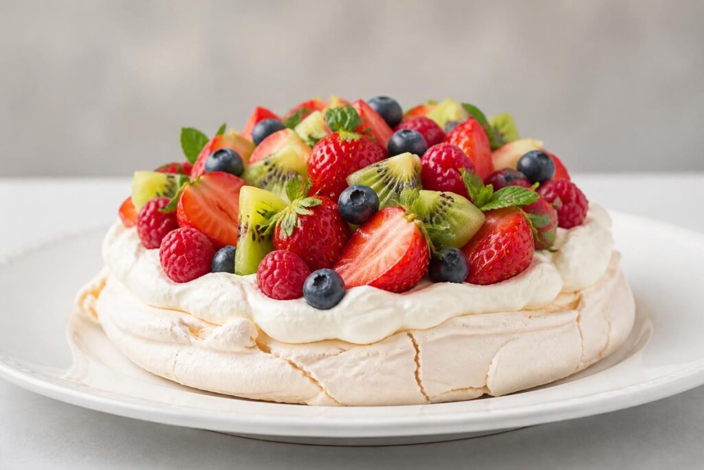 Pavlova : meringue, chantilly et fruits