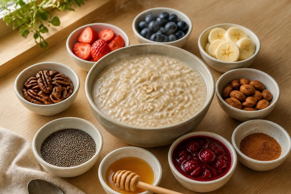 découvrez la recette de base du porridge et 8 idées de toppings savoureux pour un petit-déjeuner sain et gourmand.