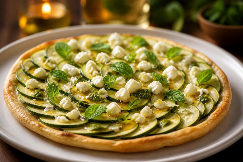 Tarte fine courgette feta : recettes originales avec miel, pesto et menthe