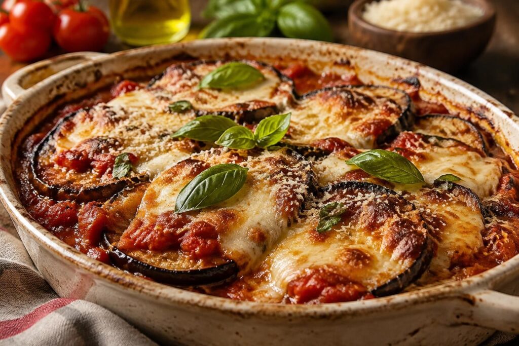 découvrez des aubergines grillées au four à l’italienne, fondantes et gratinées à la mozzarella et au parmesan : une recette savoureuse et facile à préparer.