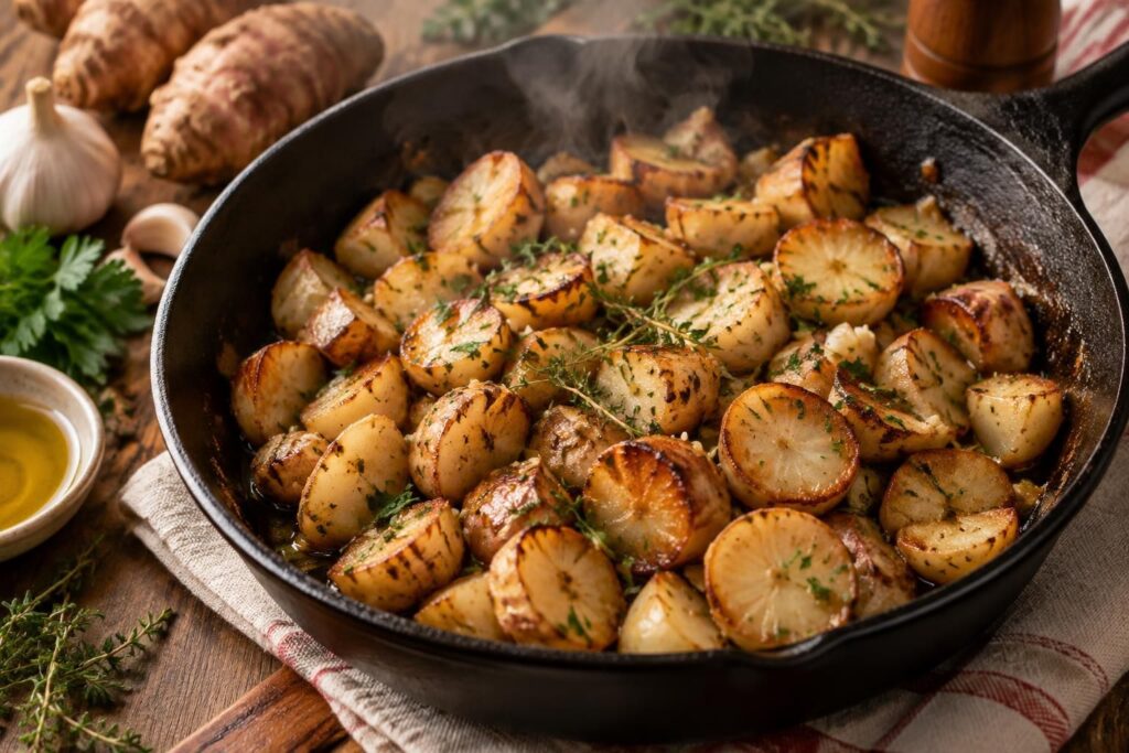 Topinambour à la poêle : recette facile et temps de cuisson pour un plat savoureux